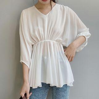 Plain 3/4-sleeve Peplum Top