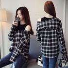 Long-sleeve Mock Two-piece Plaid Shirt