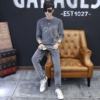 Set: Long-sleeve Embroidered Top + Pants