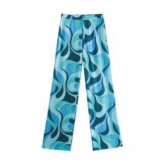 Color Block Print Wide-leg Pants
