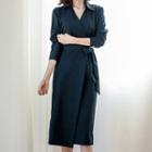 Long-sleeve Tie-front Midi Shirtdress