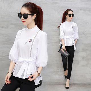 Tie-waist Striped Blouse