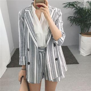 Set: Striped Long Blazer + Shorts