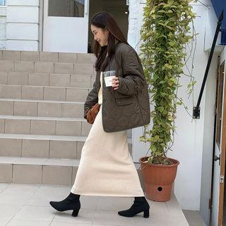 Woolen Knit H-line Maxi Skirt