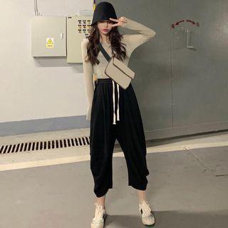 Long-sleeve Plain Top / Harem Pants