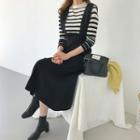 Set: Long Knit Jumper Dress + Striped Top Black - One Size