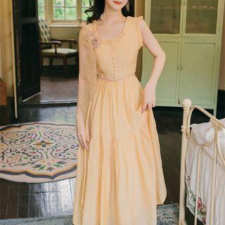 Sleeveless Frill Trim Midi A-line Dress