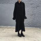 Long-sleeve Midi Collared Dress Black - One Size