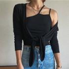 Set: Open Front Light Jacket + One-shoulder Camisole