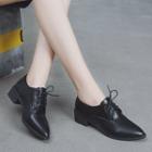 Pointed Faux Leather Low Heel Oxfords