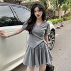 Set: Short-sleeve Drawstring T-shirt + Wide Leg Shorts