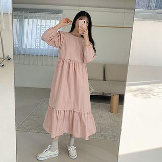 Tie-waist Flared Long Tiered Dress
