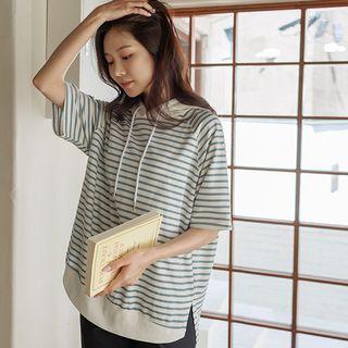 Short-sleeve Dip-back Stripe Hoodie