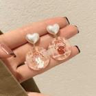 Cartoon Heart Drop Earring 1 Pair - White & Pink - One Size
