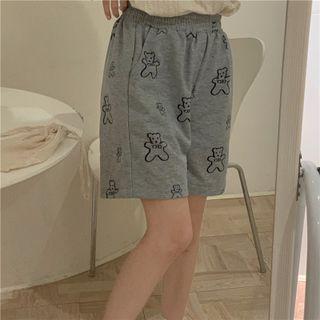 High-waist Bear Print Shorts As Shown In Figure - One Size