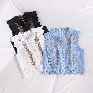 Embroidered Lace Trim Tank Top