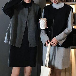 Buttoned Vest / Long-sleeve T-shirt Dress