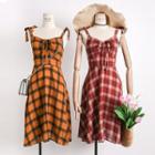 Tie-front Sleeveless Plaid Dress