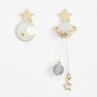 Non-matching Planet Moon & Star Dangle Earring 1 Pair - 925 Silver - Planet - Gray - One Size