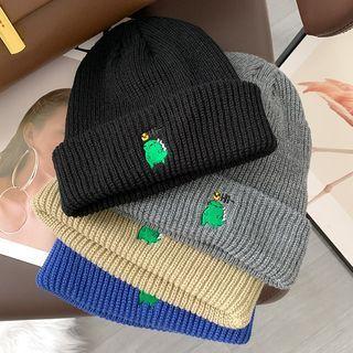 Dinosaur Embroidered Ribbed Knit Beanie