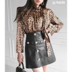 Tie-neck Leopard Blouse Brown - One Size