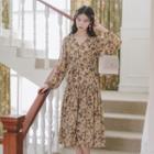 V-neck Printed Floral Button-up A-line Dress