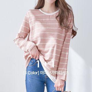 Set Of 2: Layered-hem Stripe T-shirt