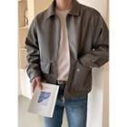 Flap-pocket Zip-up Pleather Jacket