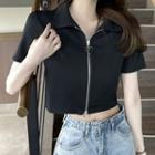 Short-sleeve Zipped Cropped T-shirt