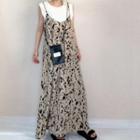 Spaghetti Strap Floral Maxi Dress Black Floral - White - One Size