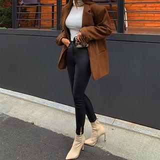 Slit-side Fleece-lined Skinny Pants