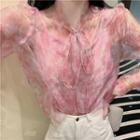 Long-sleeve Printed Ruffled Shirt Pink - One Size