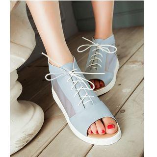 Mesh Panel Peep Toe High Top Sandals