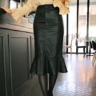 Ruffle-hem Faux-leather Midi Skirt