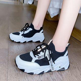 Knit Panel Lace-up Athletic Sneakers