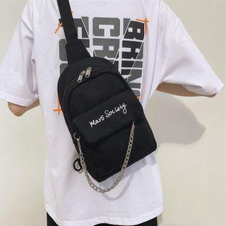 Letter Embroidered Chain Sling Bag