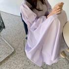 Balloon-sleeve Shirred Long Cotton Dress