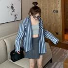 Long-sleeve Striped Shirt / Camisole / Mini Pleated Skirt