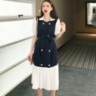 Short-sleeve Double-breasted Mock Two-piece Dress
