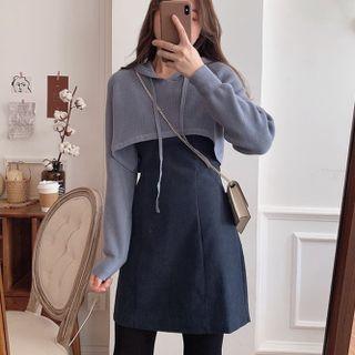 Set: Cropped Hoodie + Spaghetti-strap Mini A-line Dress