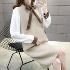 Set: Bow Accent Blouse + Knit Jumper Dress