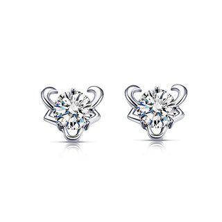 925 Sterling Silver Twelve Horoscope Taurus Stud Earrings With White Cubic Zircon