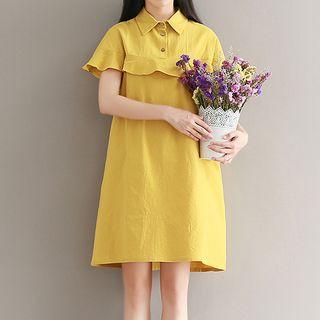 Ruffle Trim Short Sleeve Collared Dress