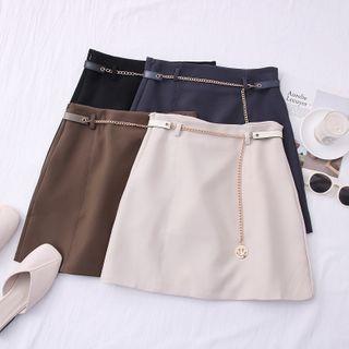 High-waist Mini A-line Skirt With Chain-belt