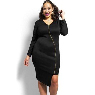 Zip Front Long Sleeve Pencil Dress
