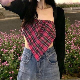 Long-sleeve Shrug / Plaid Tube Top
