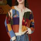 Color Block Floral Embroidered Cardigan
