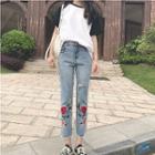 Embroidery Slim-fit Cropped Jeans