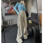 Mock-neck Skinny T-shirt / Corduroy Wide-leg Pants