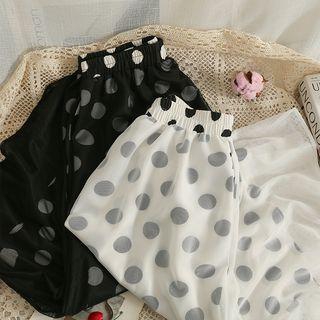 Mesh-overlay Polka-dot Midi Skirt